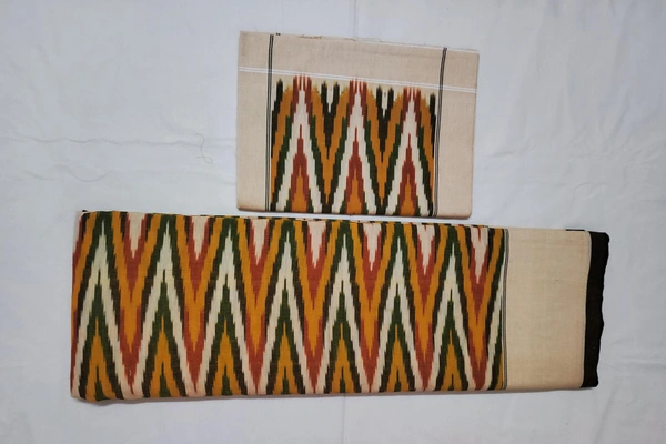 102118 Sambalpuri Ikkat Handloom Cotton Double Bedsheet with pillow Cover