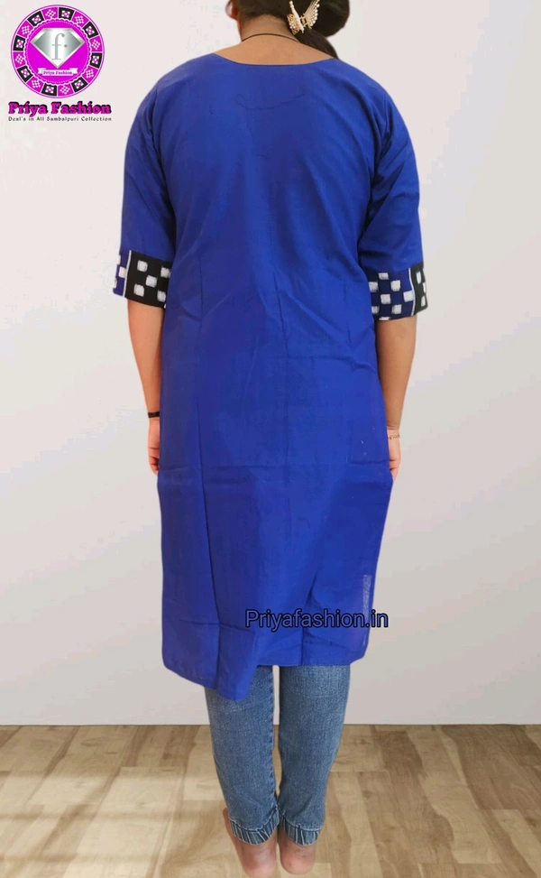 102248 Sambalpuri Handloom Cotton Stitching Kurti In Blue Colour - Blue, L-38