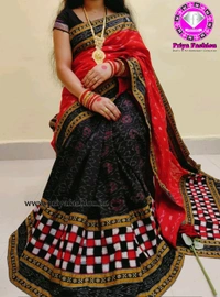 102267 Sambalpuri Handloom Cotton Patchwork Saree With Blause - Black