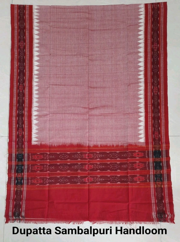 102286 Sambalpuri Handloom Cotton Dupatta - Bittersweet, Red