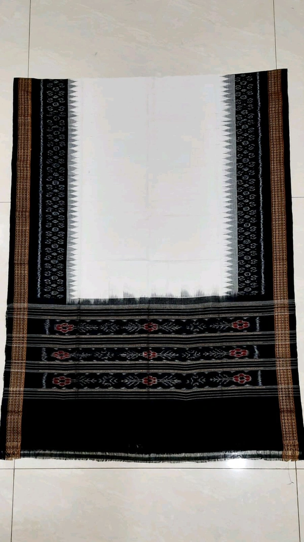 102293 Sambalpuri Handloom Cotton Dupatta - White, Black