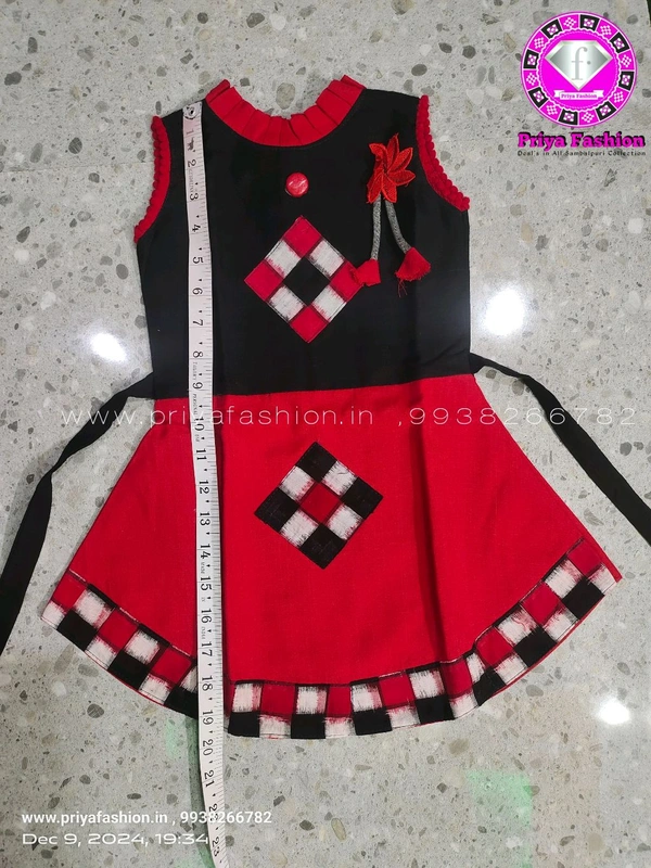 102302 Sambalpuri Kids, Baby Dress - Black, Red, 20