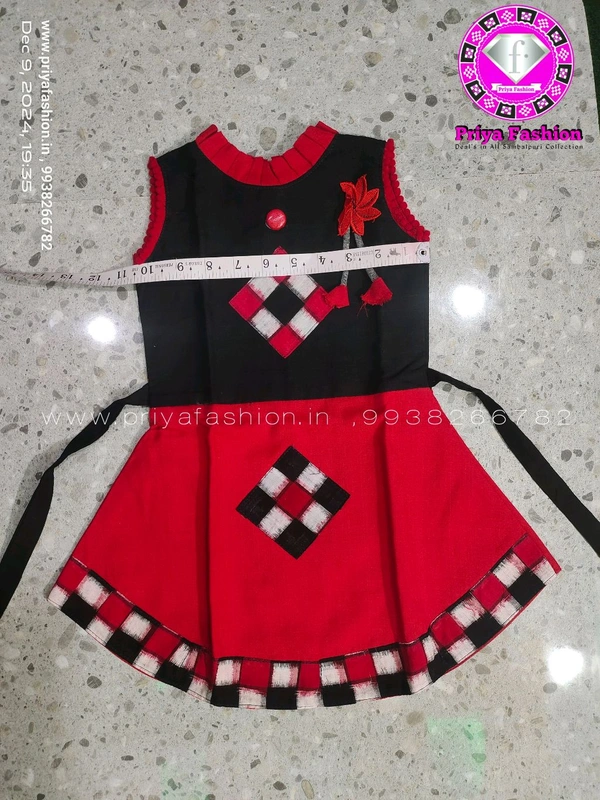 102302 Sambalpuri Kids, Baby Dress - Black, Red, 20