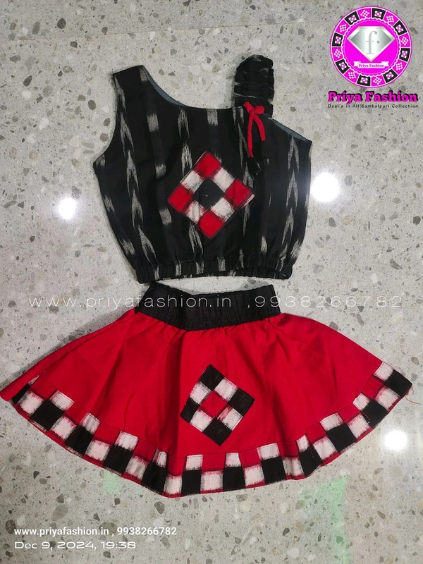 102304 Sambalpuri Kids, Baby Dress - Black, Red, 22