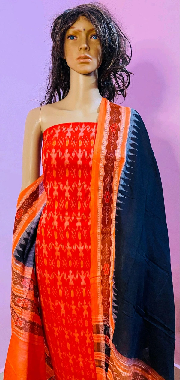 102308 Sambalpuri Dress Material With Dupatta - Blaze Orange