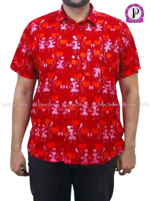 102332 Sambalpuri Half Shirt - 44 Size, Red