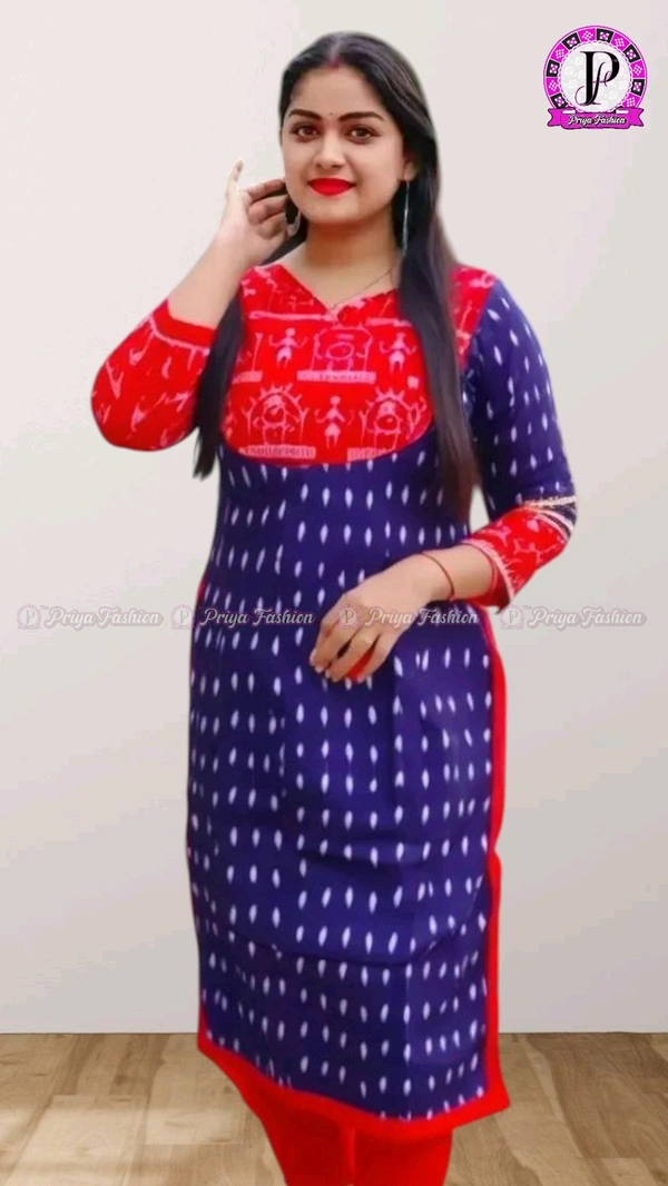 102369 Sambalpuri Handloom Cotton Stitching Kurti In Meroon Colour - XL- 42, Ultramarine