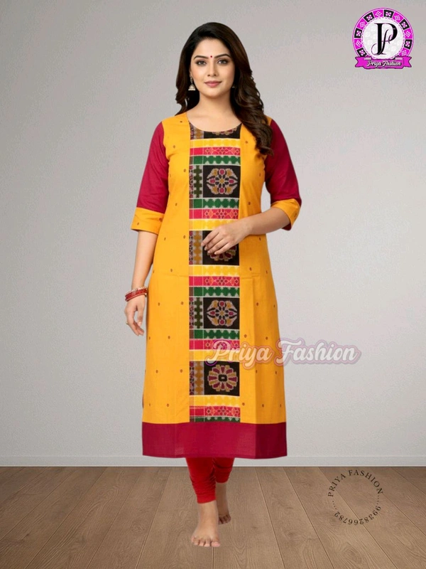 102388 Sambalpuri Handloom Cotton Stitching Kurti In Meroon Colour 