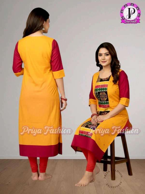 102388 Sambalpuri Handloom Cotton Stitching Kurti In Meroon Colour - S-36, Flush Orange