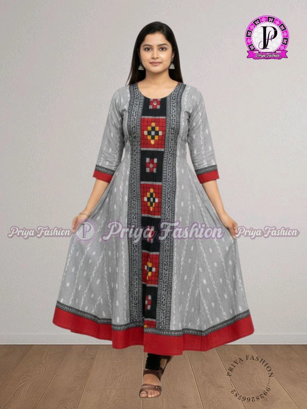 102389 Sambalpuri Round Kurti Top - Silver, M-36