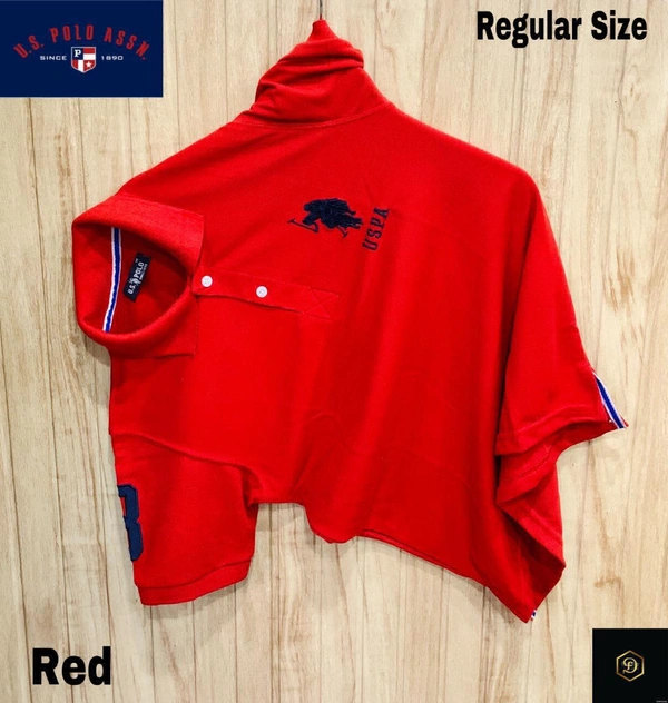 Cotton Solid Half Sleeves USPA Polo T-Shirt For Men-Red - XXL
