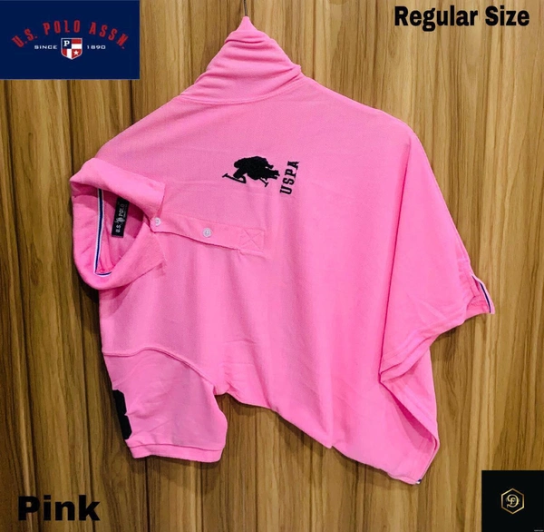 Cotton Solid Half Sleeves USPA Polo T-Shirt For Men-Pink - XXL