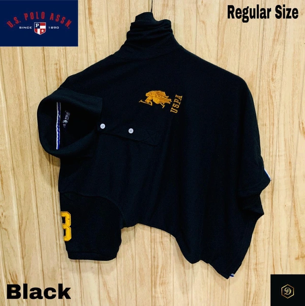 Cotton Solid Half Sleeves USPA Polo T-Shirt For Men-black - XL
