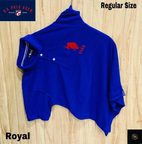 Cotton Solid Half Sleeves USPA Polo T-Shirt For Men-Royal Blue - M