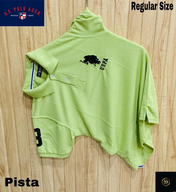 Cotton Solid Half Sleeves USPA Polo T-Shirt For Men-Pista - XL