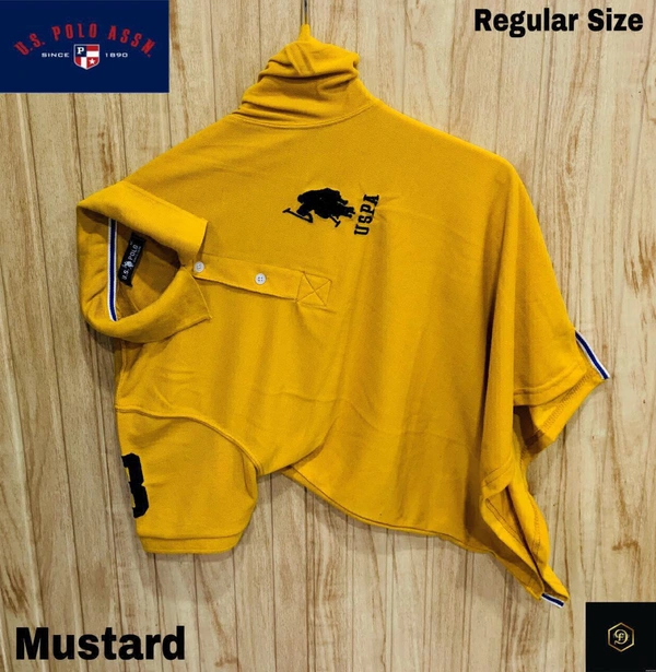 Cotton Solid Half Sleeves USPA Polo T-Shirt For Men-Mustard - XXL