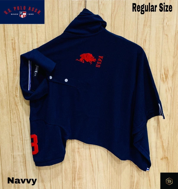 Cotton Solid Half Sleeves USPA Polo T-Shirt For Men-Navy Blue - L-40