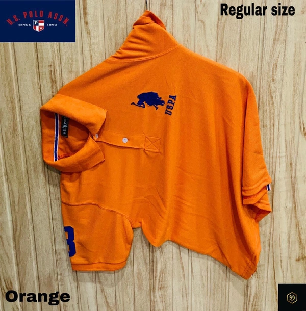 Cotton Solid Half Sleeves USPA Polo T-Shirt For Men-Orange - XL