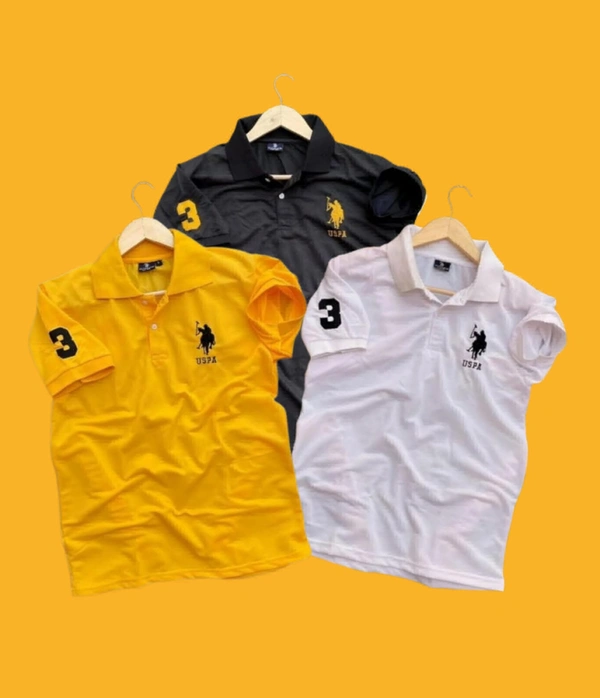 Polo USPA Solid Half Sleeves T Shirt Black, White, Yellow ( Pack Of 3) - XL
