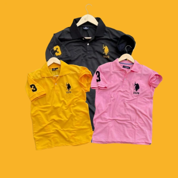 Polo USPA Solid Half Sleeves T Shirt Black, Yellow,Pink( Pack Of 3) - L