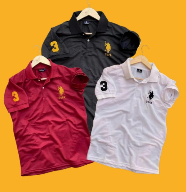 Polo USPA Solid Half Sleeves T Shirt Black, White, Mehroon( Pack Of 3) - M