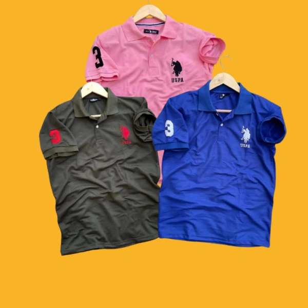 Polo USPA Solid Half Sleeves T Shirt Pink,Grey,Blue ( Pack Of 3) - XL
