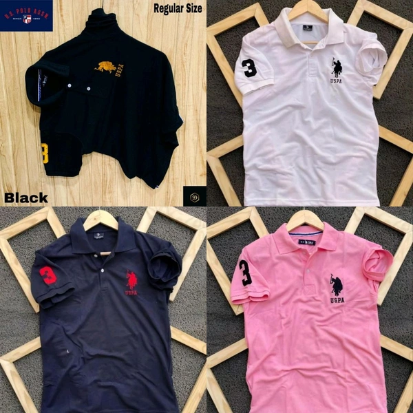 Polo USPA Solid Half Sleeves T Shirt Navy Blue,Black, White, Pink, ( Pack Of 4) - M-38