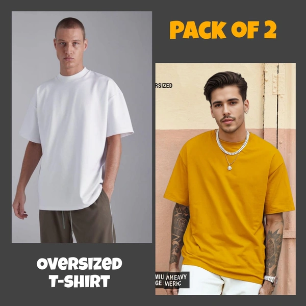 ZAA RA Oversized Plain T-Shirt (Pack of 2) | 240 GSM | Premium Cotton - L-42