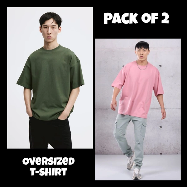 ZAA RA Oversized Plain T-Shirt (Pack of 2) | 240 GSM | Premium Cotton - XLL-46