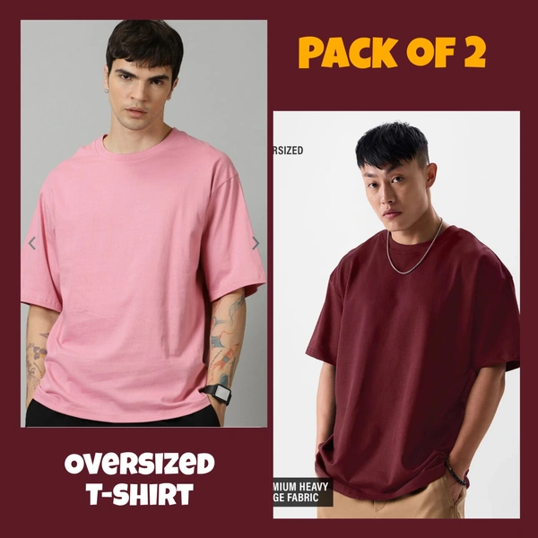 ZAA RA Oversized Plain T-Shirt (Pack of 2) | 240 GSM | Premium Cotton - L-42