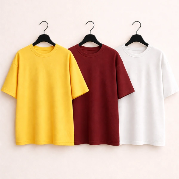 Oversized Plain T-Shirt (Pack of 3) | 240 GSM | Premium Cotton - XL-44