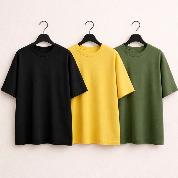 Oversized Plain T-Shirt (Pack of 3) | 240 GSM | Premium Cotton - XL-44