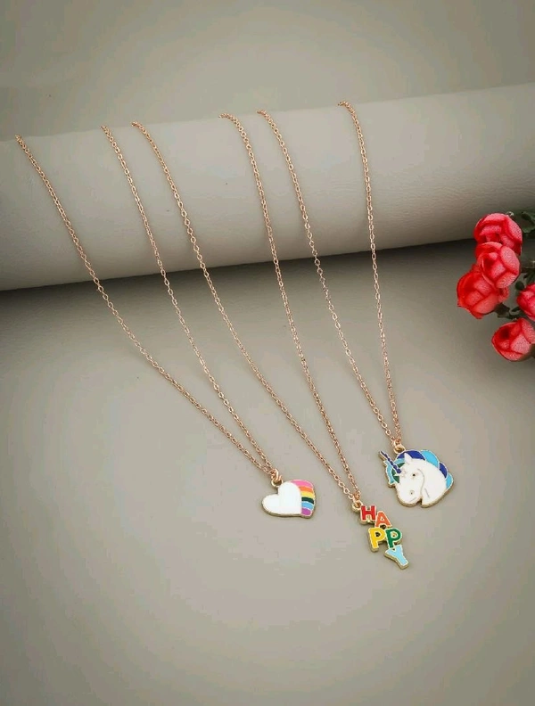 Rainbow Charm Pendant Necklaces - Unicorn, Heart, and Happy Designs - Set of 3 for Kids & Teens