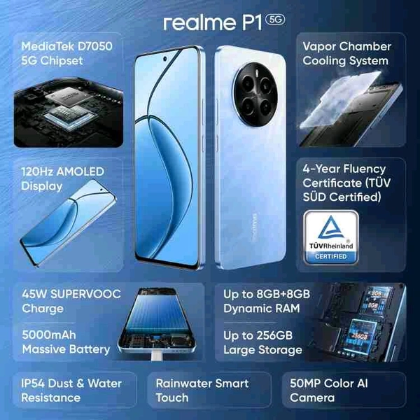 Realme P 5g (feather Blue 128 G) (6 GB Ram)  - Mercury