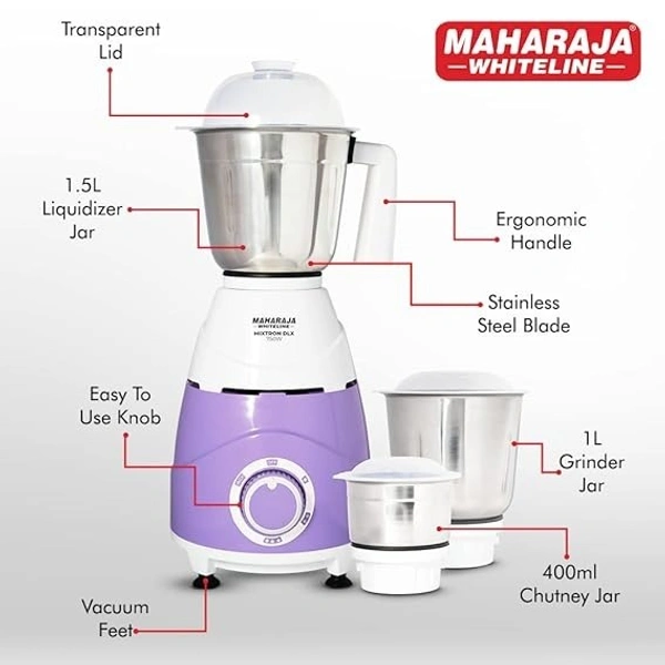 MAHARAJA WHITELINE MIXTRON DLX 750-WATT MIXER GRINDER 3 JARS - White, 36, 29, 21.5
