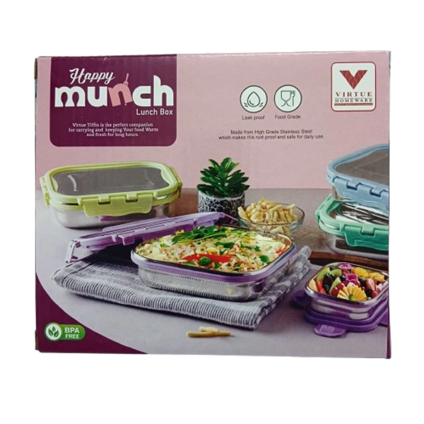 VIRTUE HAPPY MUNCH 2PC SET STAINLESS STEEL LUNCH BOX - Lilac, 16, 7, 12