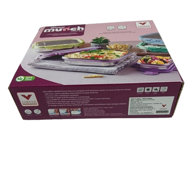 VIRTUE HAPPY MUNCH 2PC SET STAINLESS STEEL LUNCH BOX - Lilac, 16, 7, 12