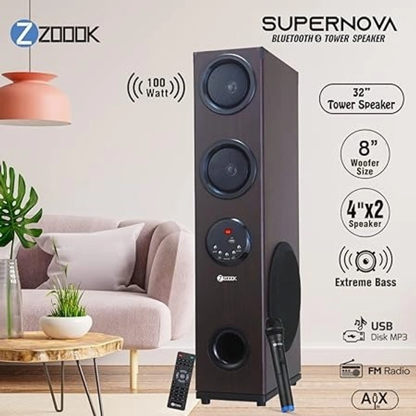 ZOOOK SUPERNOVA 100W BLUETOOTH TOWER SPEAKER - Black