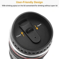 Neo Clean Camera Lens Coffee Mug - Steel Insulated Travel Thermos, 400 ML Black Travel Mug for Coffee & Tea