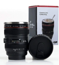 Neo Clean Camera Lens Coffee Mug - Steel Insulated Travel Thermos, 400 ML Black Travel Mug for Coffee & Tea