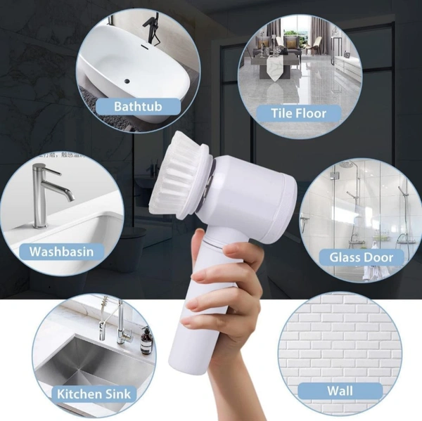 Neo Clean 5-in-1 Electric Magic Cleaning Brush - Multifunctional Scrubber with 2 Brush Heads & Charging Cord for Kitchen, Bathroom, Tiles, Carpet, and Sink Cleaning