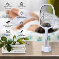 Neo Clean 2-in-1 UV Light Mosquito Racket Bat with Base Stand, Rechargeable Lithium Battery, USB Charging, Warranty Included – White