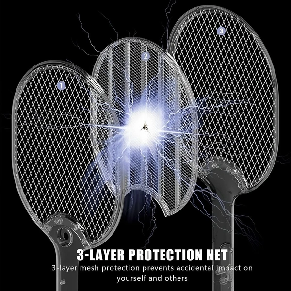 Neo Clean 2-in-1 UV Light Mosquito Racket Bat with Base Stand, Rechargeable Lithium Battery, USB Charging, Warranty Included – White