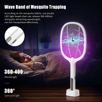 Neo Clean 2-in-1 UV Light Mosquito Racket Bat with Base Stand, Rechargeable Lithium Battery, USB Charging, Warranty Included – White