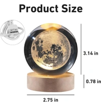 Neo Clean 3D Moon Crystal Ball Night Lamp | USB Powered Lunar Crystal Lamp