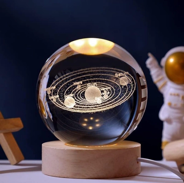 Neo Clean 3D Crystal Galaxy, Solar System LED Night Lamp | Creative Engraved Crystal LED Night Lamp 