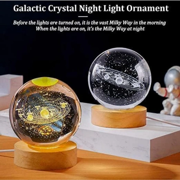 Neo Clean 3D Crystal Galaxy, Solar System LED Night Lamp | Creative Engraved Crystal LED Night Lamp 
