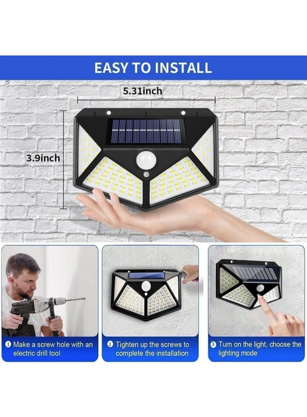 Neo Clean Solar Rechargable Light Outdoor 100 LEDs Solar Motion Sensor Light with Solar Panel and 3 Modes with IP65 Protection, Waterproof and Dustproof with Wide Angle Lighting