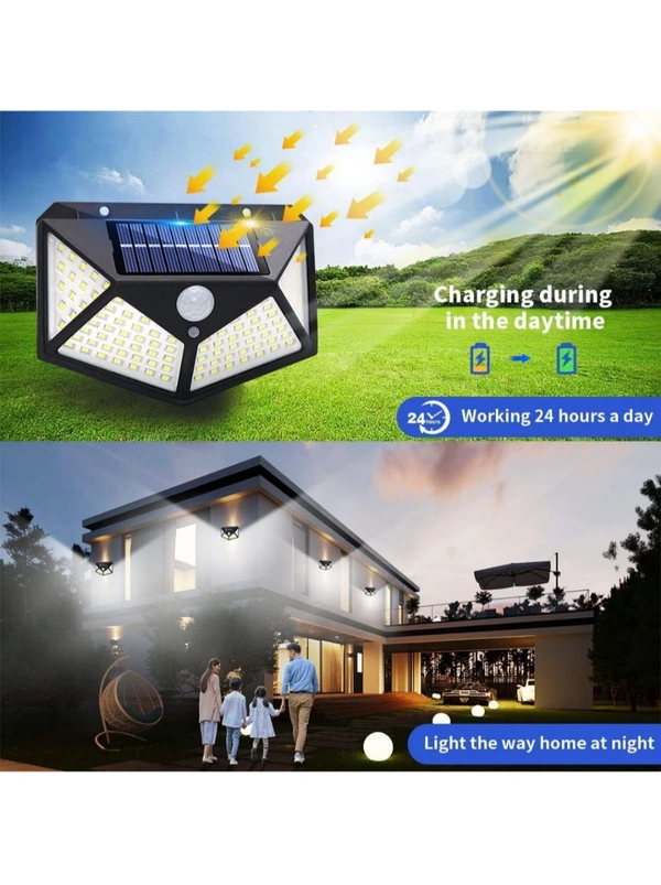 Neo Clean Solar Rechargable Light Outdoor 100 LEDs Solar Motion Sensor Light with Solar Panel and 3 Modes with IP65 Protection, Waterproof and Dustproof with Wide Angle Lighting