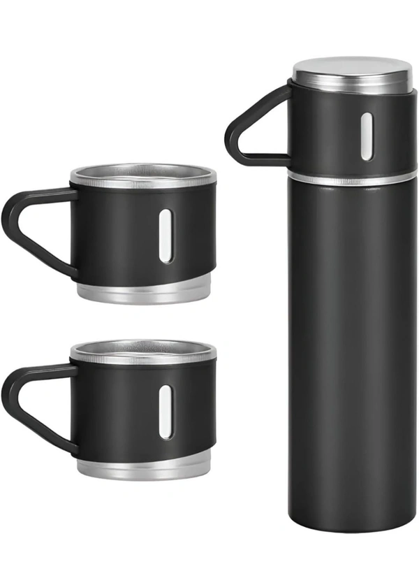 Neo Clean Vacuum Insulated Flask Set with 2 Cups – Keep Drinks Hot or Cold for 24 Hours, Ideal for Coffee, Tea, Milk, with Leak-Proof Design and Portable Travel-Friendly Build (Random Colour)
